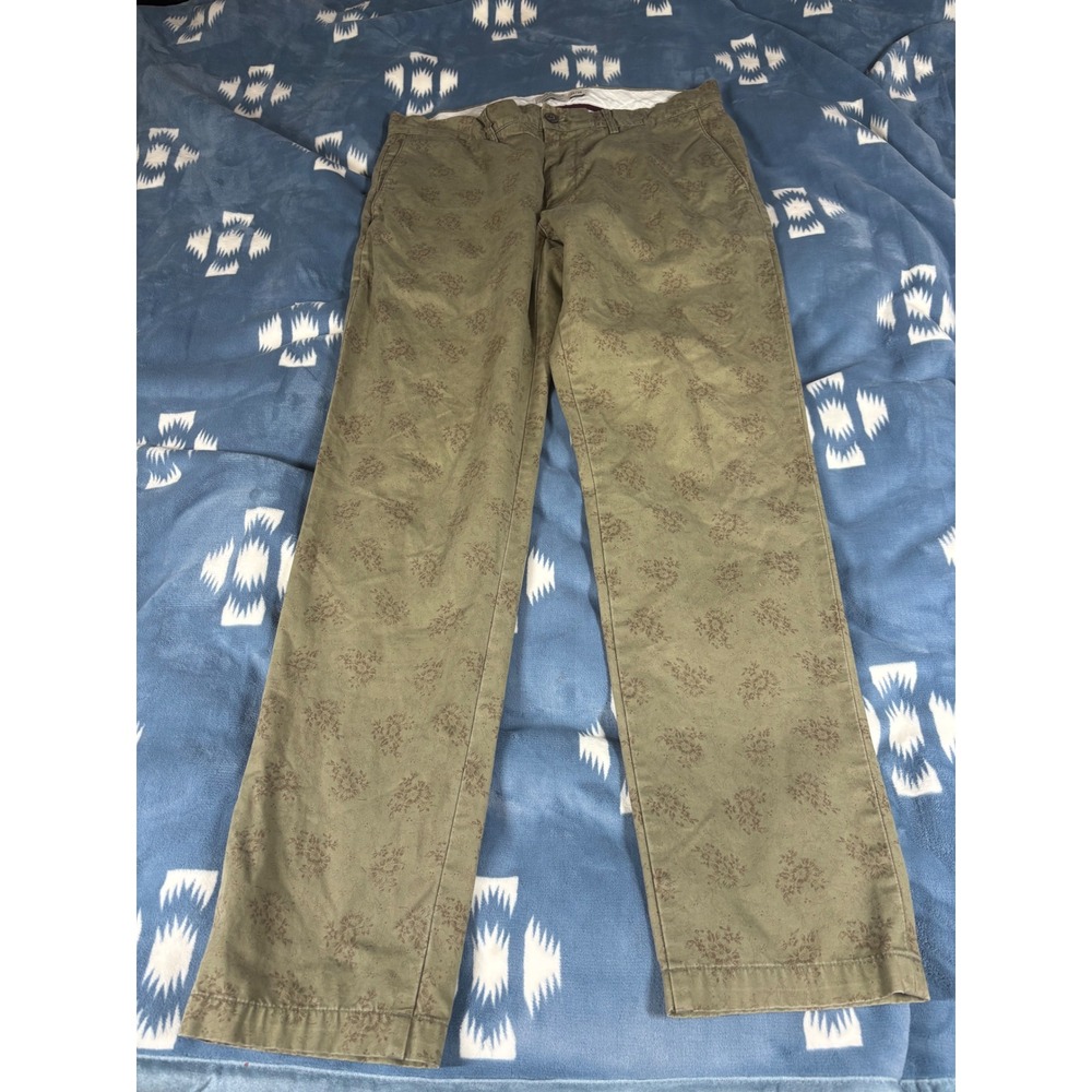 Club Monaco Connor Modern Slim Fit Floral Chino Pants Olive Green 33/32 Mens